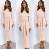 image:imageANRABESS Womens Long Sleeve Sweater Dress Crew Neck Slim Fit Slit Tie Waist 2025 Ribbed Knit Bodycon Midi Dress Fall OutfitsPink