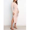 image:imageANRABESS Womens Long Sleeve Sweater Dress Crew Neck Slim Fit Slit Tie Waist 2025 Ribbed Knit Bodycon Midi Dress Fall OutfitsPink