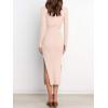 image:imageANRABESS Womens Long Sleeve Sweater Dress Crew Neck Slim Fit Slit Tie Waist 2025 Ribbed Knit Bodycon Midi Dress Fall OutfitsPink