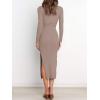 image:imageANRABESS Womens Long Sleeve Sweater Dress Crew Neck Slim Fit Slit Tie Waist 2025 Ribbed Knit Bodycon Midi Dress Fall OutfitsPink Almond