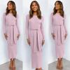 image:imageANRABESS Womens Long Sleeve Sweater Dress Crew Neck Slim Fit Slit Tie Waist 2025 Ribbed Knit Bodycon Midi Dress Fall OutfitsPurple