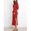 image:imageANRABESS Womens Long Sleeve Sweater Dress Crew Neck Slim Fit Slit Tie Waist 2025 Ribbed Knit Bodycon Midi Dress Fall OutfitsRed