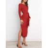 image:imageANRABESS Womens Long Sleeve Sweater Dress Crew Neck Slim Fit Slit Tie Waist 2025 Ribbed Knit Bodycon Midi Dress Fall OutfitsRed