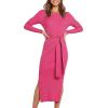 image:imageANRABESS Womens Long Sleeve Sweater Dress Crew Neck Slim Fit Slit Tie Waist 2025 Ribbed Knit Bodycon Midi Dress Fall OutfitsRose