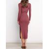 image:imageANRABESS Womens Long Sleeve Sweater Dress Crew Neck Slim Fit Slit Tie Waist 2025 Ribbed Knit Bodycon Midi Dress Fall OutfitsWatermelon Red