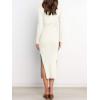 image:imageANRABESS Womens Long Sleeve Sweater Dress Crew Neck Slim Fit Slit Tie Waist 2025 Ribbed Knit Bodycon Midi Dress Fall OutfitsWhite