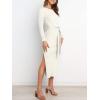 image:imageANRABESS Womens Long Sleeve Sweater Dress Crew Neck Slim Fit Slit Tie Waist 2025 Ribbed Knit Bodycon Midi Dress Fall OutfitsWhite