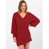 image:imageANRABESS Womens Long Sleeve V Neck Oversized Cable Knit Mini Sweater Dresses 2025 Winter Fall Trendy Pullover Tunic OutfitsRed