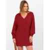 image:imageANRABESS Womens Long Sleeve V Neck Oversized Cable Knit Mini Sweater Dresses 2025 Winter Fall Trendy Pullover Tunic OutfitsRed