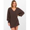 image:imageANRABESS Womens Long Sleeve V Neck Oversized Cable Knit Mini Sweater Dresses 2025 Winter Fall Trendy Pullover Tunic OutfitsRed Brown