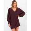 image:imageANRABESS Womens Long Sleeve V Neck Oversized Cable Knit Mini Sweater Dresses 2025 Winter Fall Trendy Pullover Tunic OutfitsWine Red