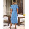 image:imageANRABESS Womens Midi DressSummer Long Tshirts DressesShort Sleeve Split StripeComfy Travel Beach Vacation Casual WearBlue White Floral