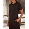 image:imageANRABESS Womens Midi DressSummer Long Tshirts DressesShort Sleeve Split StripeComfy Travel Beach Vacation Casual WearCoffee