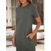 image:imageANRABESS Womens Midi DressSummer Long Tshirts DressesShort Sleeve Split StripeComfy Travel Beach Vacation Casual WearGray