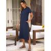 image:imageANRABESS Womens Midi DressSummer Long Tshirts DressesShort Sleeve Split StripeComfy Travel Beach Vacation Casual WearNavy Blue