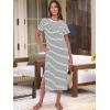 image:imageANRABESS Womens Midi DressSummer Long Tshirts DressesShort Sleeve Split StripeComfy Travel Beach Vacation Casual WearWhite Black Stripe