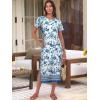 image:imageANRABESS Womens Midi DressSummer Long Tshirts DressesShort Sleeve Split StripeComfy Travel Beach Vacation Casual WearWhite Blue Floral