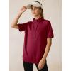 image:imageANRABESS Womens Short Sleeve Tops Oversized Lightweight Sweatshirt Polo Shirts 2026 Summer Casual Button Pullover Top OutfitsDark Red
