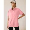 image:imageANRABESS Womens Short Sleeve Tops Oversized Lightweight Sweatshirt Polo Shirts 2026 Summer Casual Button Pullover Top OutfitsPink