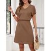 image:imageANRABESS Womens Summer Dresses Casual V Neck Short Sleeve Elastic Waist Mini Tshirt Dress Beach Vacation Sundress with PocketBrown