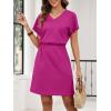image:imageANRABESS Womens Summer Dresses Casual V Neck Short Sleeve Elastic Waist Mini Tshirt Dress Beach Vacation Sundress with PocketHot Pink