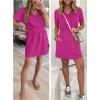 image:imageANRABESS Womens Summer Dresses Casual V Neck Short Sleeve Elastic Waist Mini Tshirt Dress Beach Vacation Sundress with PocketHot Pink