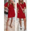 image:imageANRABESS Womens Summer Dresses Casual V Neck Short Sleeve Elastic Waist Mini Tshirt Dress Beach Vacation Sundress with PocketRed