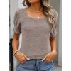 image:imageANRABESS Womens Tops Summer Sweaters Dressy Casual Work Blouses Square Neck Ruffle Short Sleeve Tee Shirts 2026 Fashion TunicBrown