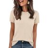 image:imageANRABESS Short Sleeve Sweater for Women Lightweight Crewneck Wool Blend Sweaters Tops Spring Summer Business Casual OutfitsBeige