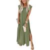 image:imageANRABESS Summer Dress for Women 2026 Maxi Sundresses Casual Cap Sleeve Crew Neck Loose Split Beach Travel Vacation OutfitsArmy Green