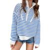 image:imageANRABESS Sweaters for Women Striped Half Zip Long Sleeve Ribbed Knit Pullover Comfy Casual Lightweight Tops 2025 Fall FashionStriped White Sky Blue