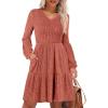 image:imageANRABESS Womens Long Lantern Sleeve Ribbed Knit Dresses V Neck Casual 2025 Fall Winter Flowy Swing Tunic Sweater Short DressBurnt Orange