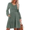 image:imageANRABESS Womens Long Lantern Sleeve Ribbed Knit Dresses V Neck Casual 2025 Fall Winter Flowy Swing Tunic Sweater Short DressGreen