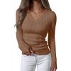 image:imageANRABESS Womens Long Sleeve Cable Knit Sweater 2025 Fall Fashion V Neck Fitted Pullover Top Business Casual Work Fall OutfitsKhaki Tan
