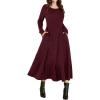 image:imageANRABESS Womens Long Sleeve Midi Dress Spring Rib Knit Crew Neck A Line Soft Flowy Swing Dresses with Pocket Casual TrendyBurgundy