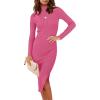 image:imageANRABESS Womens Long Sleeve Mock Neck Slim Fit Ribbed Bodycon Knit Slit Cocktail Sweater Midi Dress 2025 Trendy Fall OutfitsRose