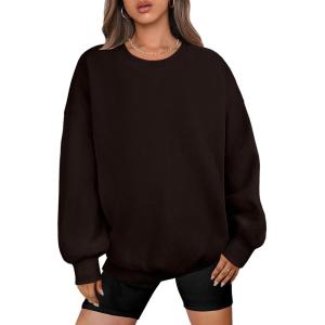 image:imageANRABESS Oversized Sweatshirt for Women Crewneck Y2K Hoodies Fleece Casual Comfy Pullover Top Fall Outfits Clothes 2025Dark Brown