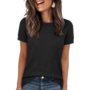 image:imageANRABESS Short Sleeve Sweater for Women Lightweight Crewneck Wool Blend Sweaters Tops Spring Summer Business Casual OutfitsBlack