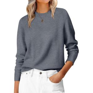 image:imageANRABESS Sweaters for Women 2025 Long Sleeve Crewneck Loose Fit Lightweight Knit Basic Fall Sweater OutfitsDark Grey