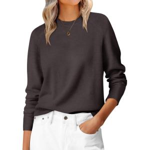 image:imageANRABESS Sweaters for Women 2025 Long Sleeve Crewneck Loose Fit Lightweight Knit Basic Fall Sweater OutfitsDeep Taupe