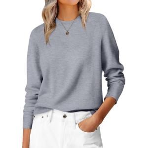 image:imageANRABESS Sweaters for Women 2025 Long Sleeve Crewneck Loose Fit Lightweight Knit Basic Fall Sweater OutfitsGrey