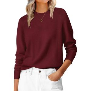 image:imageANRABESS Sweaters for Women 2025 Long Sleeve Crewneck Loose Fit Lightweight Knit Basic Fall Sweater OutfitsRed