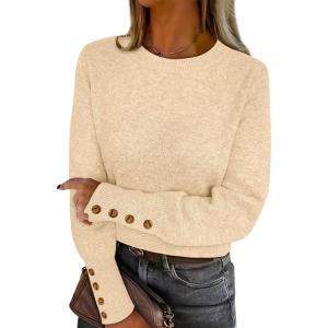 image:imageANRABESS Sweaters for Women Long Sleeve Crewneck Casual Loose Wool Blend Soft Knit Pullover Tops 2025 Fall Fashion OutfitsApricot