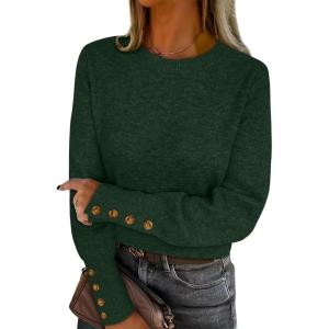 image:imageANRABESS Sweaters for Women Long Sleeve Crewneck Casual Loose Wool Blend Soft Knit Pullover Tops 2025 Fall Fashion OutfitsDeep Green