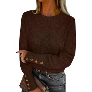 image:imageANRABESS Sweaters for Women Long Sleeve Crewneck Casual Loose Wool Blend Soft Knit Pullover Tops 2025 Fall Fashion OutfitsMocha