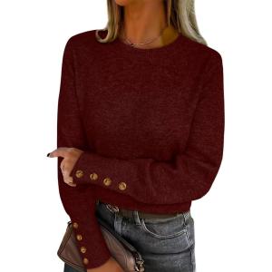 image:imageANRABESS Sweaters for Women Long Sleeve Crewneck Casual Loose Wool Blend Soft Knit Pullover Tops 2025 Fall Fashion OutfitsRed