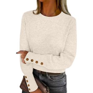 image:imageANRABESS Sweaters for Women Long Sleeve Crewneck Casual Loose Wool Blend Soft Knit Pullover Tops 2025 Fall Fashion OutfitsWhite