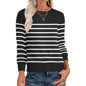 image:imageANRABESS Sweaters for Women Long Sleeve Lightweight Crewneck Soft Basic Knit Loose Fit Pullover Top 2025 Fall Trendy OutfitsBlack White
