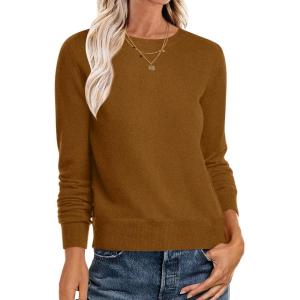 image:imageANRABESS Sweaters for Women Long Sleeve Lightweight Crewneck Soft Basic Knit Loose Fit Pullover Top 2025 Fall Trendy OutfitsCaramel