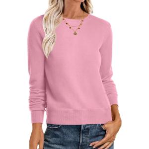 image:imageANRABESS Sweaters for Women Long Sleeve Lightweight Crewneck Soft Basic Knit Loose Fit Pullover Top 2025 Fall Trendy OutfitsCoral Pink